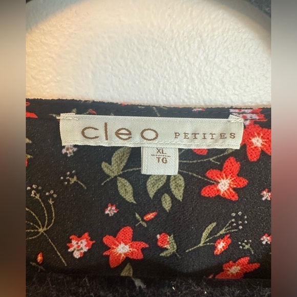 Cleo Petites Women Size XL Floral Midi Dress Black Red White Ruched Waist V Neck - Picture 5 of 6